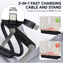 2pcs Câble USB C Charge Rapide 240W 2 en 1 avec Support Téléphone Invisible Intégré, Chargeur Support Invisible USB C Tressé 1,5