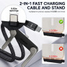 2pcs Câble USB C Charge Rapide 240W 2 en 1 avec Support Téléphone Invisible Intégré, Chargeur Support Invisible USB C Tressé 1,5