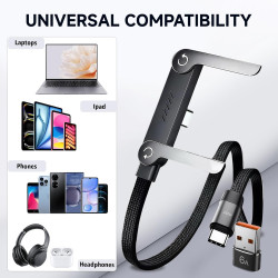 2pcs Câble USB C Charge Rapide 240W 2 en 1 avec Support Téléphone Invisible Intégré, Chargeur Support Invisible USB C Tressé 1,5