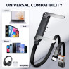 2pcs Câble USB C Charge Rapide 240W 2 en 1 avec Support Téléphone Invisible Intégré, Chargeur Support Invisible USB C Tressé 1,5