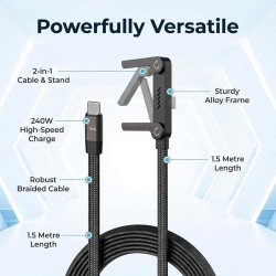 2pcs Câble USB C Charge Rapide 240W 2 en 1 avec Support Téléphone Invisible Intégré, Chargeur Support Invisible USB C Tressé 1,5