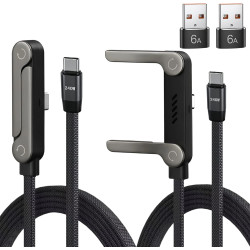 2pcs Câble USB C Charge Rapide 240W 2 en 1 avec Support Téléphone Invisible Intégré, Chargeur Support Invisible USB C Tressé 1,5
