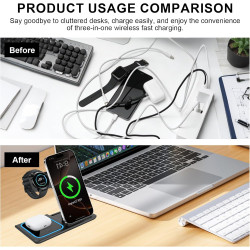 3 en 1 Chargeur à Induction Compatible avec iPhone 17/16/15/14/13/12 Pro Max,Chargeur sans Fil pour Apple Watch 10/9/8/7/6/SE/5/