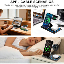 3 en 1 Chargeur à Induction Compatible avec iPhone 17/16/15/14/13/12 Pro Max,Chargeur sans Fil pour Apple Watch 10/9/8/7/6/SE/5/
