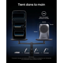 Anker Prime Chargeur MagSafe 3 en 1 Rapide 25W, Station de Charge sans Fil Certifié Qi2.2, Pliable pour iPhone 17/16/15, Apple W