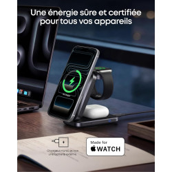 Anker Prime Chargeur MagSafe 3 en 1 Rapide 25W, Station de Charge sans Fil Certifié Qi2.2, Pliable pour iPhone 17/16/15, Apple W
