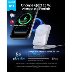 Anker Prime Chargeur MagSafe 3 en 1 Rapide 25W, Station de Charge sans Fil Certifié Qi2.2, Pliable pour iPhone 17/16/15, Apple W