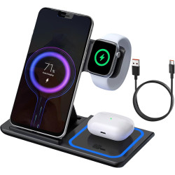 Station de Charge 3 en 1, Chargeur Induction Compatible avec iPhone 17 16 15 14 13 12 Pro Max Apple Watch 10 9 8 7 6 SE 5 4 3 Ai