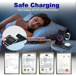 Station de Charge 3 en 1, Chargeur Induction Compatible avec iPhone 17 16 15 14 13 12 Pro Max Apple Watch 10 9 8 7 6 SE 5 4 3 Ai