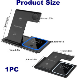 Station de Charge 3 en 1, Chargeur Induction Compatible avec iPhone 17 16 15 14 13 12 Pro Max Apple Watch 10 9 8 7 6 SE 5 4 3 Ai