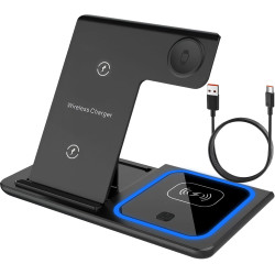 Station de Charge 3 en 1, Chargeur Induction Compatible avec iPhone 17 16 15 14 13 12 Pro Max Apple Watch 10 9 8 7 6 SE 5 4 3 Ai