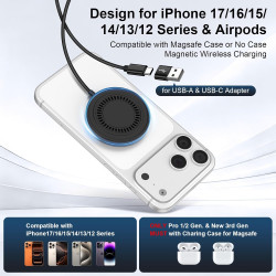 Chargeur Induction iphone Magsafe pour iPhone 17/16/15/14/13/12/AirPods,15W Chargeur sans Fil Samsung Station de Charge Rapide p