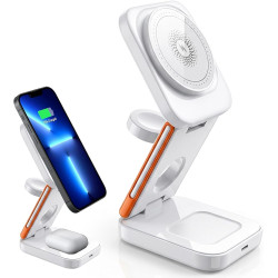 Chargeur sans Fil 3‑en‑1 Pliable 15 W, Station de Charge magnétique pour iPhone, Apple Watch et AirPods, Support de Bureau et de