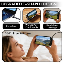 Lot de 2 Câbles 2 en 1 240W USB C vers USB C avec Support Téléphone 360°, Cordon Charge Rapide Coudé 90°, Nylon Tressé 1,5 m, Tr