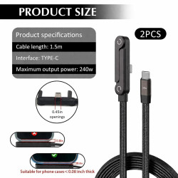 Lot de 2 Câbles 2 en 1 240W USB C vers USB C avec Support Téléphone 360°, Cordon Charge Rapide Coudé 90°, Nylon Tressé 1,5 m, Tr