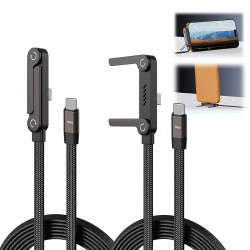 Lot de 2 Câbles 2 en 1 240W USB C vers USB C avec Support Téléphone 360°, Cordon Charge Rapide Coudé 90°, Nylon Tressé 1,5 m, Tr