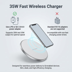 35W Chargeur sans Fil à Induction, Charge Rapide sans Fil, Pad de Charge avec câble Type-C de 1 mètre, Station de Charge Univers
