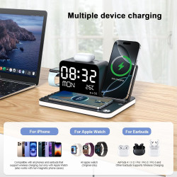 Chargeur sans Fil 7-en-1 avec Horloge, température et Date, Compatible avec iPhone 17/16/15/14/13 Pro Max, AirPods et Apple Watc