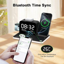 Chargeur sans Fil 7-en-1 avec Horloge, température et Date, Compatible avec iPhone 17/16/15/14/13 Pro Max, AirPods et Apple Watc