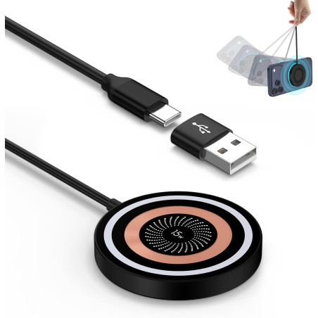 Chargeur sans Fil Magnétique pour iPhone 17 Pro Max 16 15 14 13 12, 15W Chargeur Induction MagSafe Charge Rapide Chargeur Magnét