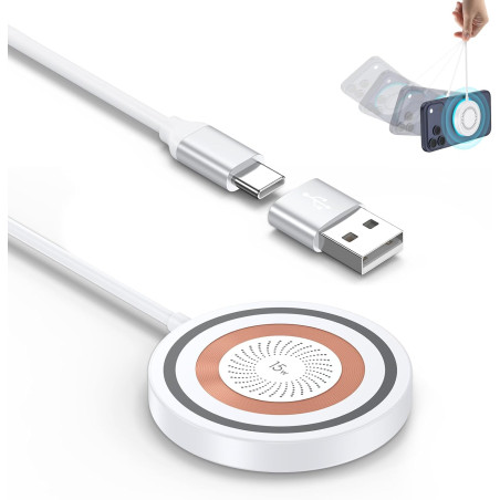 Chargeur Induction Magnétique pour iPhone 17 Pro Max 16 15 14 13 12, 15W Chargeur sans Fil MagSafe Charge Rapide pour Google Pix
