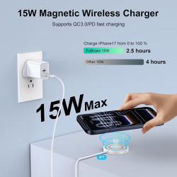 Chargeur Induction Magnétique pour iPhone 17 Pro Max 16 15 14 13 12, 15W Chargeur sans Fil MagSafe Charge Rapide pour Google Pix