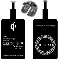 2 Pièces Récepteur de Charge sans Fil Qi USB C Ultra Fin 1 mm 5V/1A, Adaptateur Induction Téléphone, Chargeur à Induction pour S