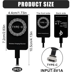 2 Pièces Récepteur de Charge sans Fil Qi USB C Ultra Fin 1 mm 5V/1A, Adaptateur Induction Téléphone, Chargeur à Induction pour S