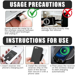 2 Pièces Récepteur de Charge sans Fil Qi USB C Ultra Fin 1 mm 5V/1A, Adaptateur Induction Téléphone, Chargeur à Induction pour S