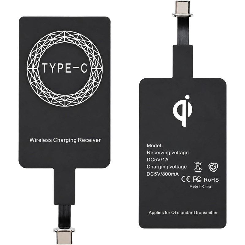 Adaptateur Récepteur de Charge sans Fil Qi USB‑C 5V 1A, Module de Charge Induction Type‑C Ultra Fin pour Smartphones Android Com
