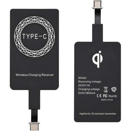 Adaptateur Récepteur de Charge sans Fil Qi USB‑C 5V 1A, Module de Charge Induction Type‑C Ultra Fin pour Smartphones Android Com