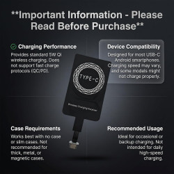 Adaptateur Récepteur de Charge sans Fil Qi USB‑C 5V 1A, Module de Charge Induction Type‑C Ultra Fin pour Smartphones Android Com
