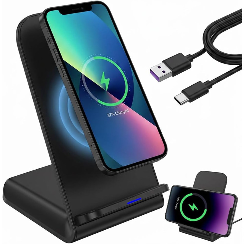 Chargeur Induction Rapide 15W Station de Charge sans Fil Magnétique pour iPhone 17 16 15 14 13 12 Pro Max Samsung Galaxy S26 Ult