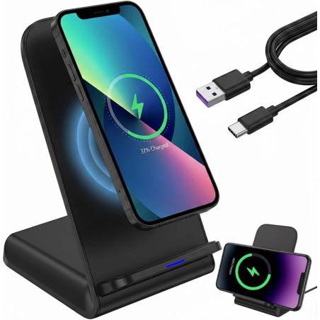 Chargeur Induction Rapide 15W Station de Charge sans Fil Magnétique pour iPhone 17 16 15 14 13 12 Pro Max Samsung Galaxy S26 Ult