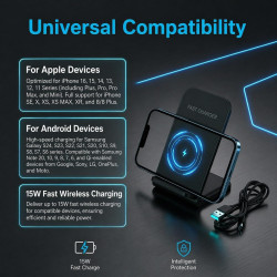 Chargeur Induction Rapide 15W Station de Charge sans Fil Magnétique pour iPhone 17 16 15 14 13 12 Pro Max Samsung Galaxy S26 Ult