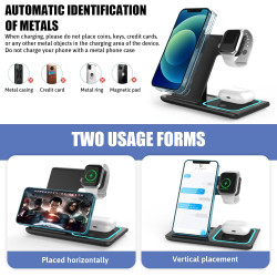 Chargeur Induction sans Fil 4 en 1 Pliable 15W, Station de Charge Qi pour i Phone 15/14/13/12/11/XS/XR/SE, A pple Watch Ultra/9/