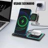 Chargeur Induction sans Fil 4 en 1 Pliable 15W, Station de Charge Qi pour i Phone 15/14/13/12/11/XS/XR/SE, A pple Watch Ultra/9/