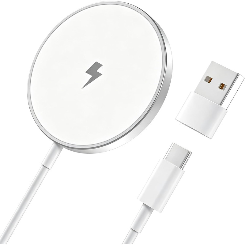 15W Magnétique Chargeur Induction pour iPhone 17 Pro Max/17/Air/16/15 Pro Max/15/14/13/12 Serie, AirPods 4/3/2, Rapide Chargeur 