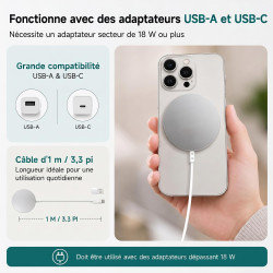 15W Magnétique Chargeur Induction pour iPhone 17 Pro Max/17/Air/16/15 Pro Max/15/14/13/12 Serie, AirPods 4/3/2, Rapide Chargeur 