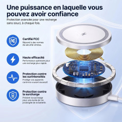 15W Magnétique Chargeur Induction pour iPhone 17 Pro Max/17/Air/16/15 Pro Max/15/14/13/12 Serie, AirPods 4/3/2, Rapide Chargeur 