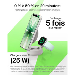 Belkin ultracharge chargeur magsafe 2-en-1, socle de recharge qi2.2 25 w aimanté et pliable pour iphone 17, apple watch series 1