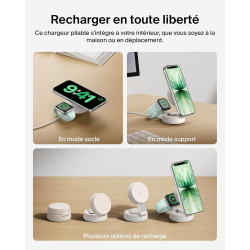 Belkin ultracharge chargeur magsafe 2-en-1, socle de recharge qi2.2 25 w aimanté et pliable pour iphone 17, apple watch series 1