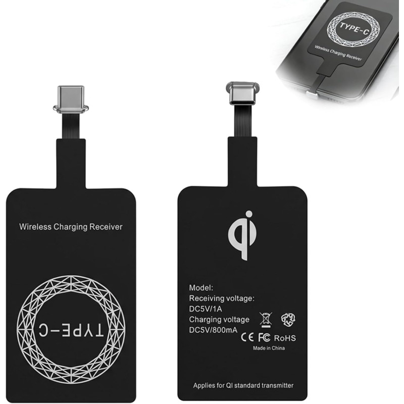 2 Pièces Récepteur Charge sans Fil USB C, Ultra Fin 1mm Adaptateur Induction 5V/1A, Module Chargeur sans Fil Type C Compatible a