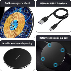 Chargeur sans Fil Rapide 20 W, Chargeur Induction pour iPhone 11/12/13/14/15/Samsung Galaxy S23/S22/S21/S20/S10, Pad de Charge C