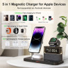 Chargeur sans Fil 5-en-1 avec réveil, Station de Charge sans Fil avec veilleuse Compatible avec iPhone 17 16 15 14 13 12 Pro Max
