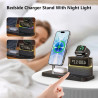 Chargeur sans Fil 5-en-1 avec réveil, Station de Charge sans Fil avec veilleuse Compatible avec iPhone 17 16 15 14 13 12 Pro Max