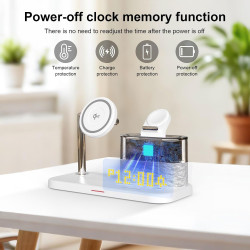 Chargeur sans Fil 5-en-1 avec réveil, Station de Charge sans Fil avec veilleuse pour iPhone 17 16 15 14 13 12 Pro Max, Apple Wat
