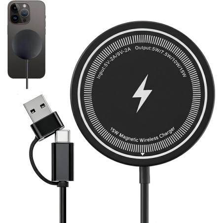 Chargeur Magnétique 15W, Chargeur à Induction sans Fil Rapide pour iPhone 17/16/15/14/13/12 Séries, Wireless Charger pour AirPod