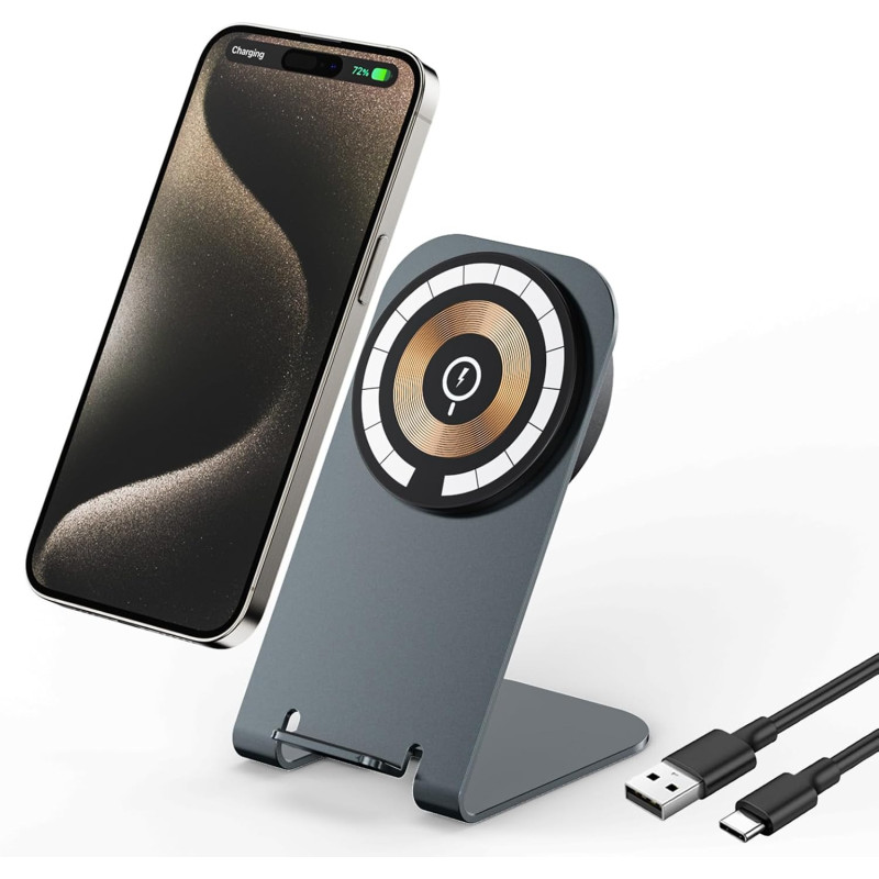 Station de charge magnétique inductive pour iPhone 17 Pro Max 16 Plus 15 14 13 12, 15 W Fast Wireless Charger Stand pour chargeu