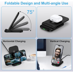 Station de charge inductive pliable pour Samsung Galaxy S26 Ultra/S25 FE/S24/S23/S22/S21/S20, 15 W Chargeur rapide sans fil pour